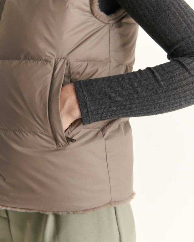 Doudoune avec des cristaux Swarovski®️ sans manches réversible Grand Froid Taupe Daria