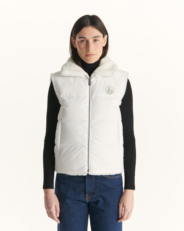 Doudoune avec des cristaux Swarovski®️ sans manches réversible Grand Froid Blanc Daria