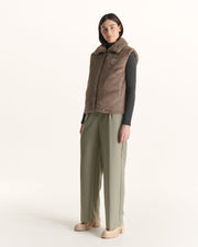 Doudoune avec des cristaux Swarovski®️ sans manches réversible Grand Froid Taupe Daria